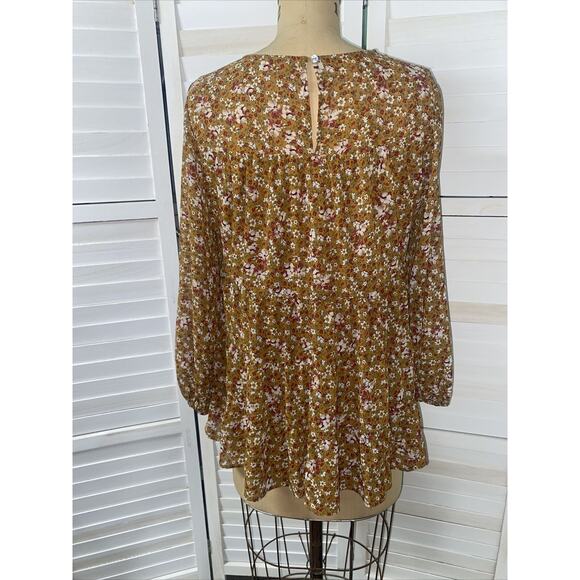 Jodifl Floral Ruffle Layer Round Neck Boutique Top Size Small Fall Colors - Picture 6 of 11